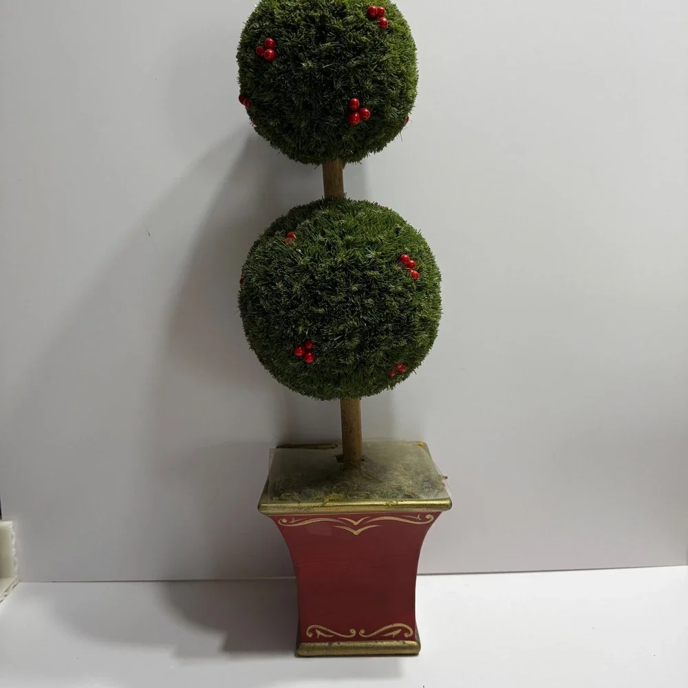 Lot 2 Artificial Double Ball Topiary Trees Berries Gold Red 19